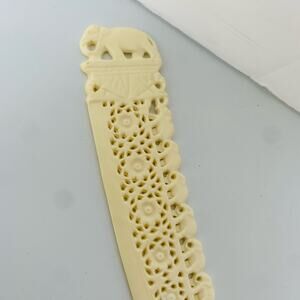 Vintage Celluloid Elephant Letter Opener Scrimshaw Style Ivory Color Bookmark